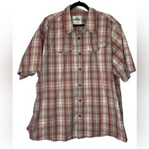 WRANGLER MENS 3XL BIG & TALL RED TAN BUTTON UP SHORT SLEEVE SHIRT
